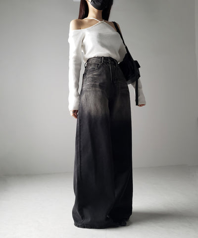 【 ４size ／ ２color 】ヴィンテージグラデーションウォッシングルーズワイドデニム