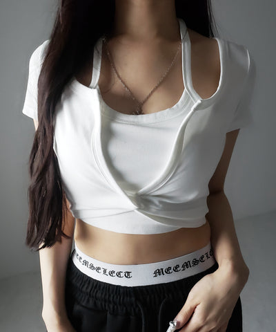 ホルターネックレイヤードショートぴちＴシャツ ／ halter neck layered short pichi T-shirts
