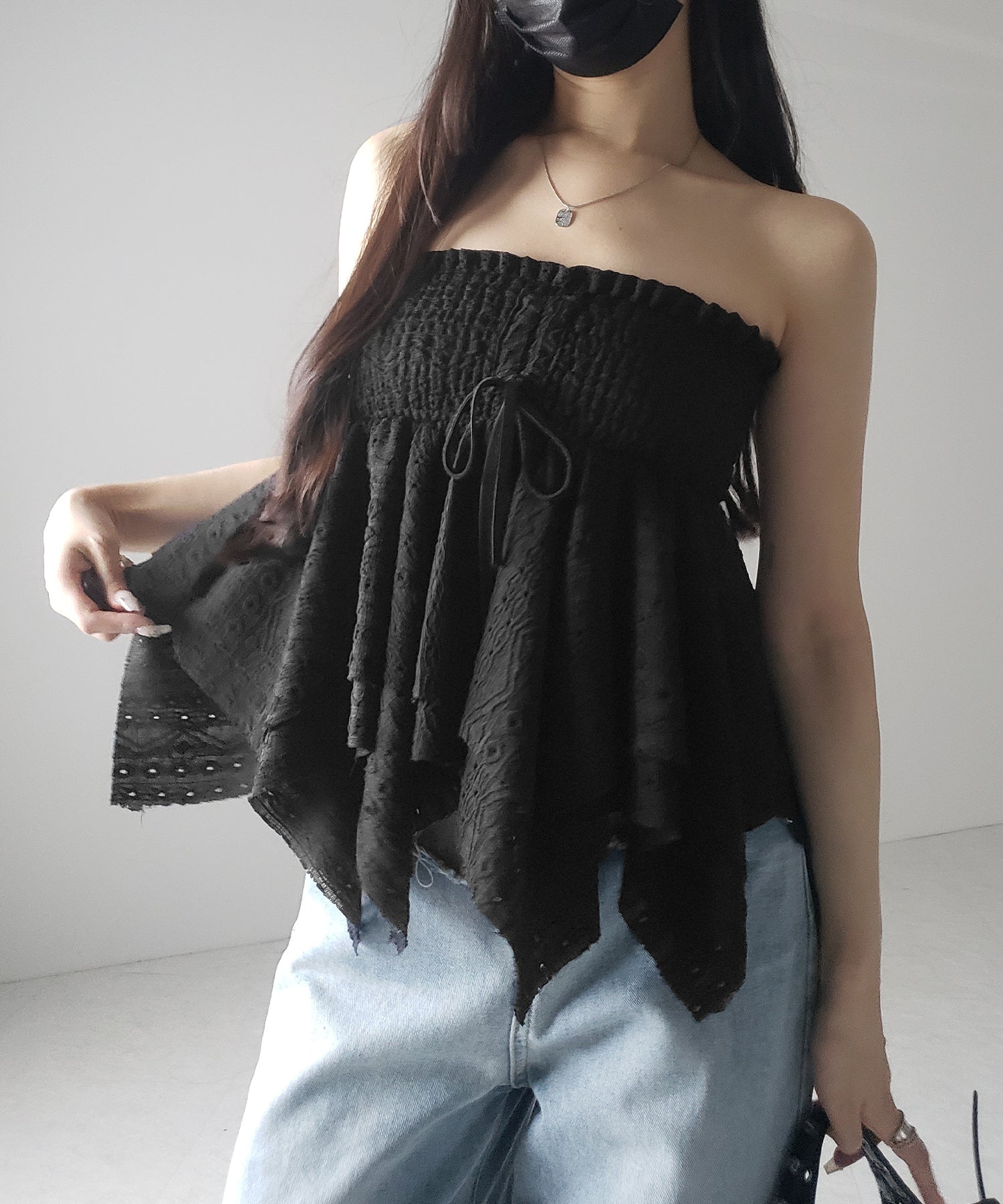 【 トップスとしても使える２WAY 】シャーリングリボンフリルビスチェミニスカート ／ shirring ribbon frill bustier mini skirt