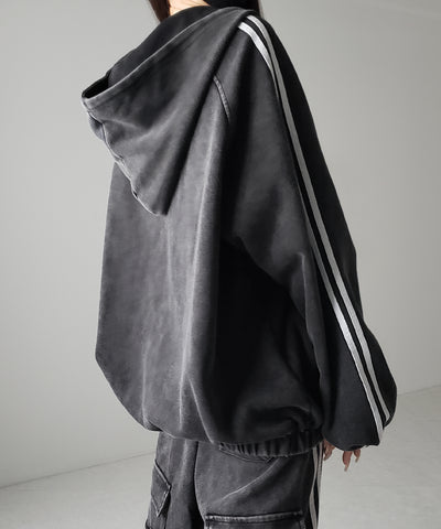 ピグメントヴィンテージ加工サイドラインジップアップパーカー ／ Pigment vintage side line zip-up hoodie