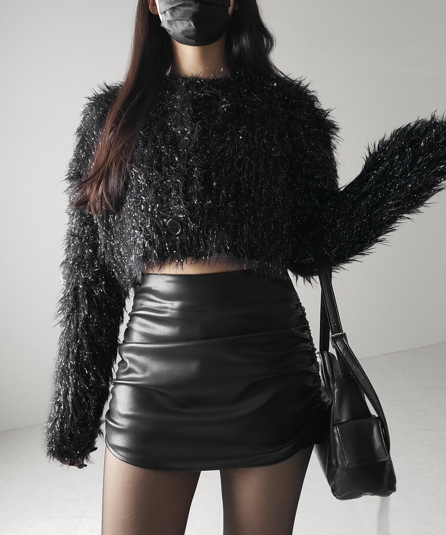 【 ２color 】ラメシャギーショートニットカーディガン ／ rame shaggy short knit cardigan