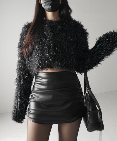 【 ２color 】ラメシャギーショートニットカーディガン ／ rame shaggy short knit cardigan