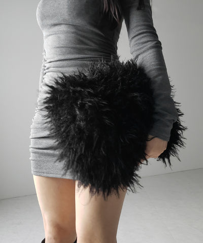 【 ショルダーストラップ付き２WAY 】バイカラーシャギーファーショルダーバッグ ／ bicolor shaggy fur shoulder bag