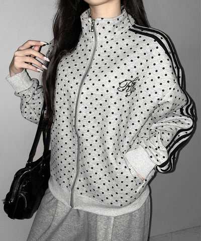 胸ロゴ刺繍ドットラインオーバースウェットブルゾン ／ chest logo embroidery side dot line over sweat blouson