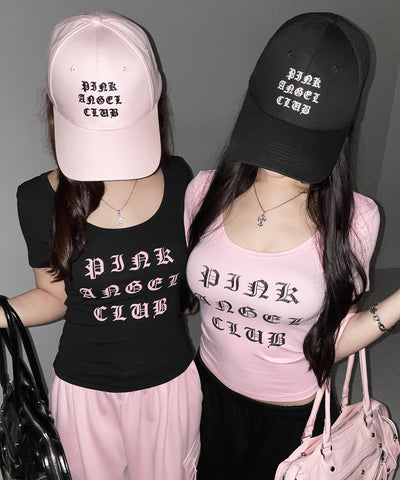【 PINK ANGEL CLUB 】 GRUNGE LOGO embroidery CAP ／ グランジロゴ刺繍キャップ