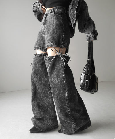 【 セットアップ着用可能 】２WAYヴィンテージケミカルブリーチカットアウトリボンデニム ／ 2WAY vintage chemical bleach cutout ribbon denim