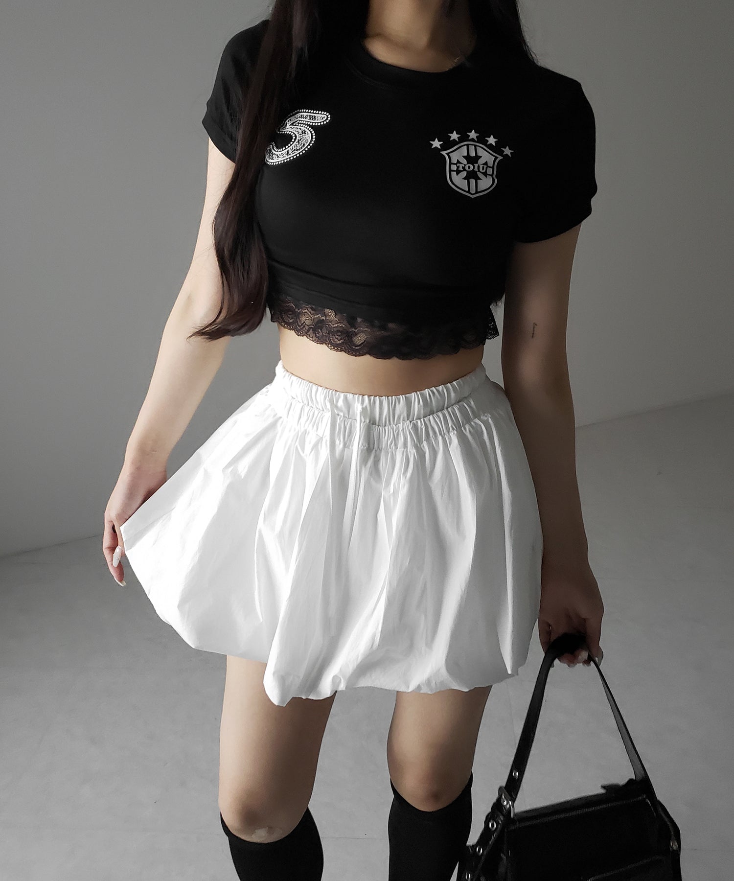 【 ２color ／インパン裏地付き 】フェイクレイヤードコットンバルーンミニスカート ／ fake layered cotton balloon mini skirt