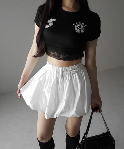 【 ２color ／インパン裏地付き 】フェイクレイヤードコットンバルーンミニスカート ／ fake layered cotton balloon mini skirt