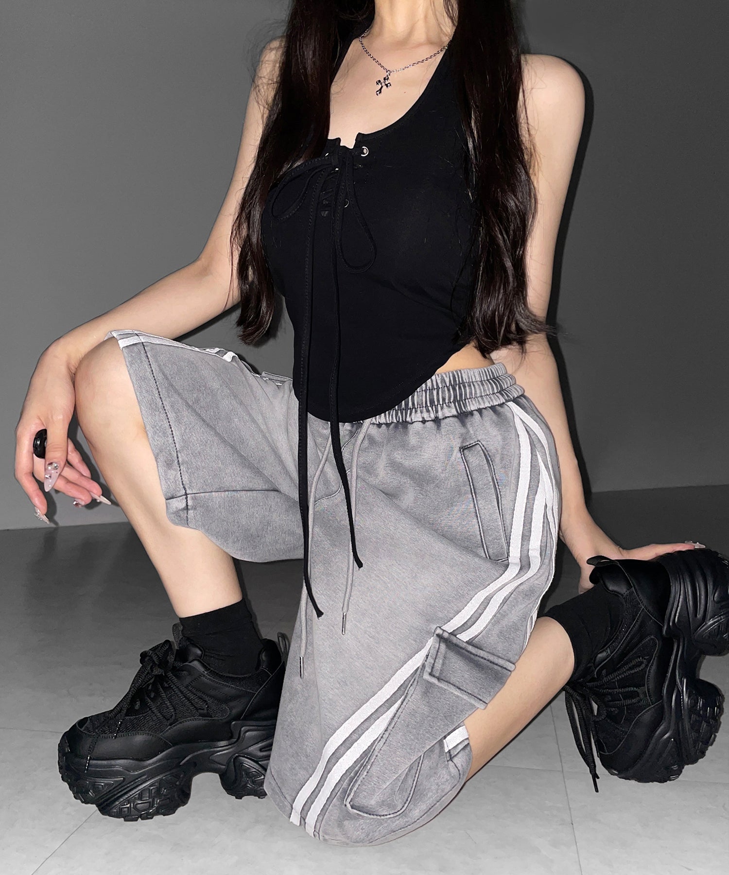 サイドラインヴィンテージワイドカーゴスウェットハーフパンツ / sideline vintage wide cargo sweat half pants