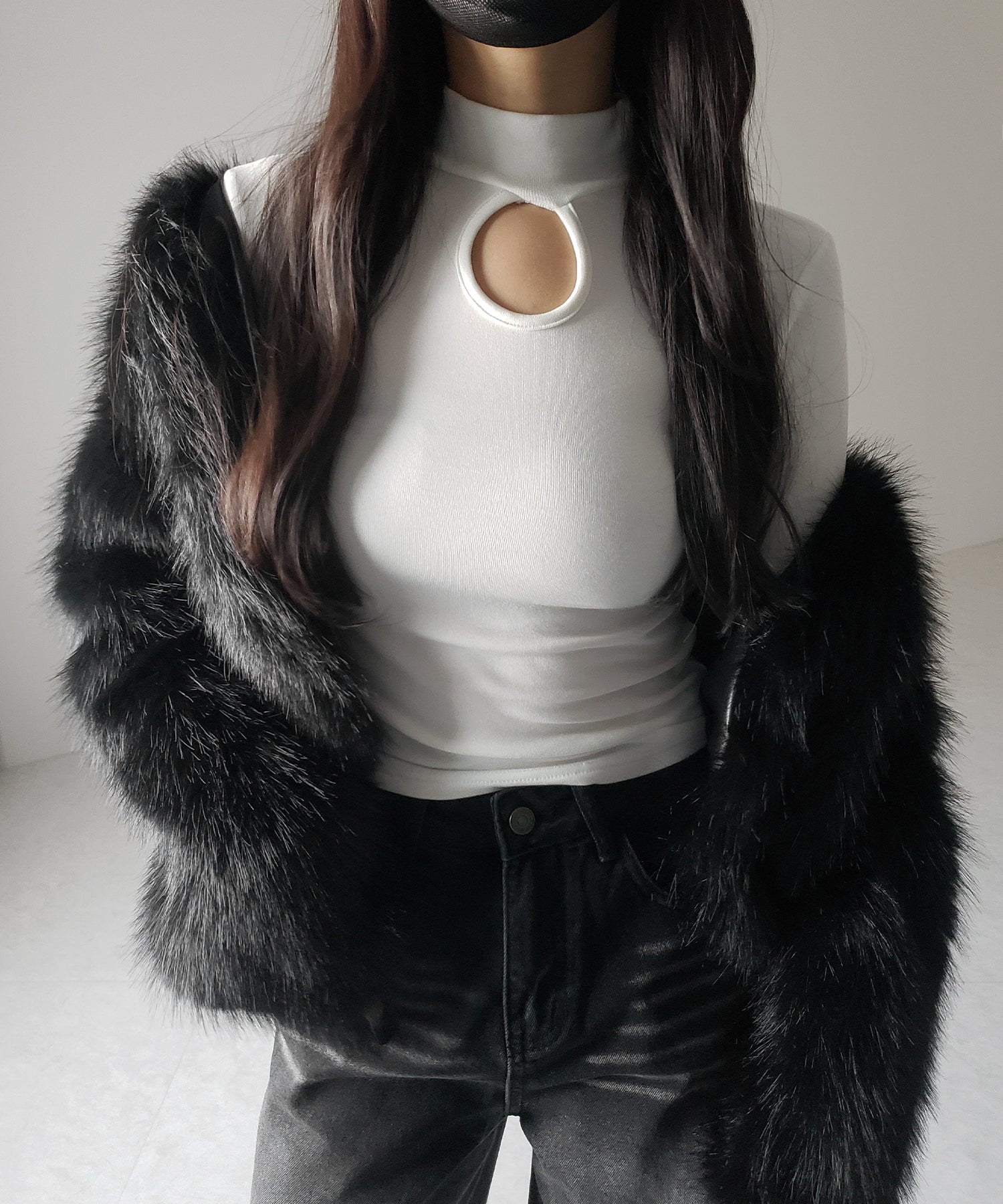 【 ３color 】裏起毛カットアウトプチハイネックトップス ／ urakimo cutout puchi highneck tops