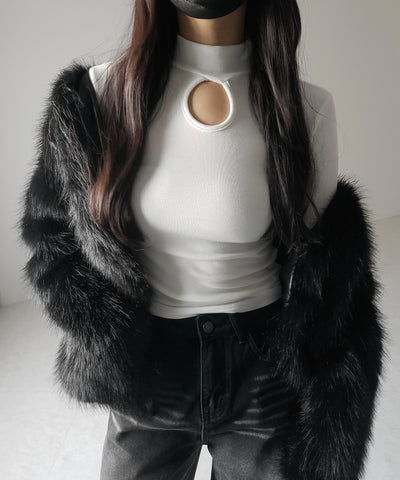 【 ３color 】裏起毛カットアウトプチハイネックトップス ／ urakimo cutout puchi highneck tops