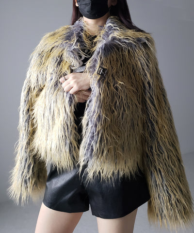 【 ２color 】グラデーションシャギーファーモンスターボリュームコート／ gradation shaggy fur monster volume coat