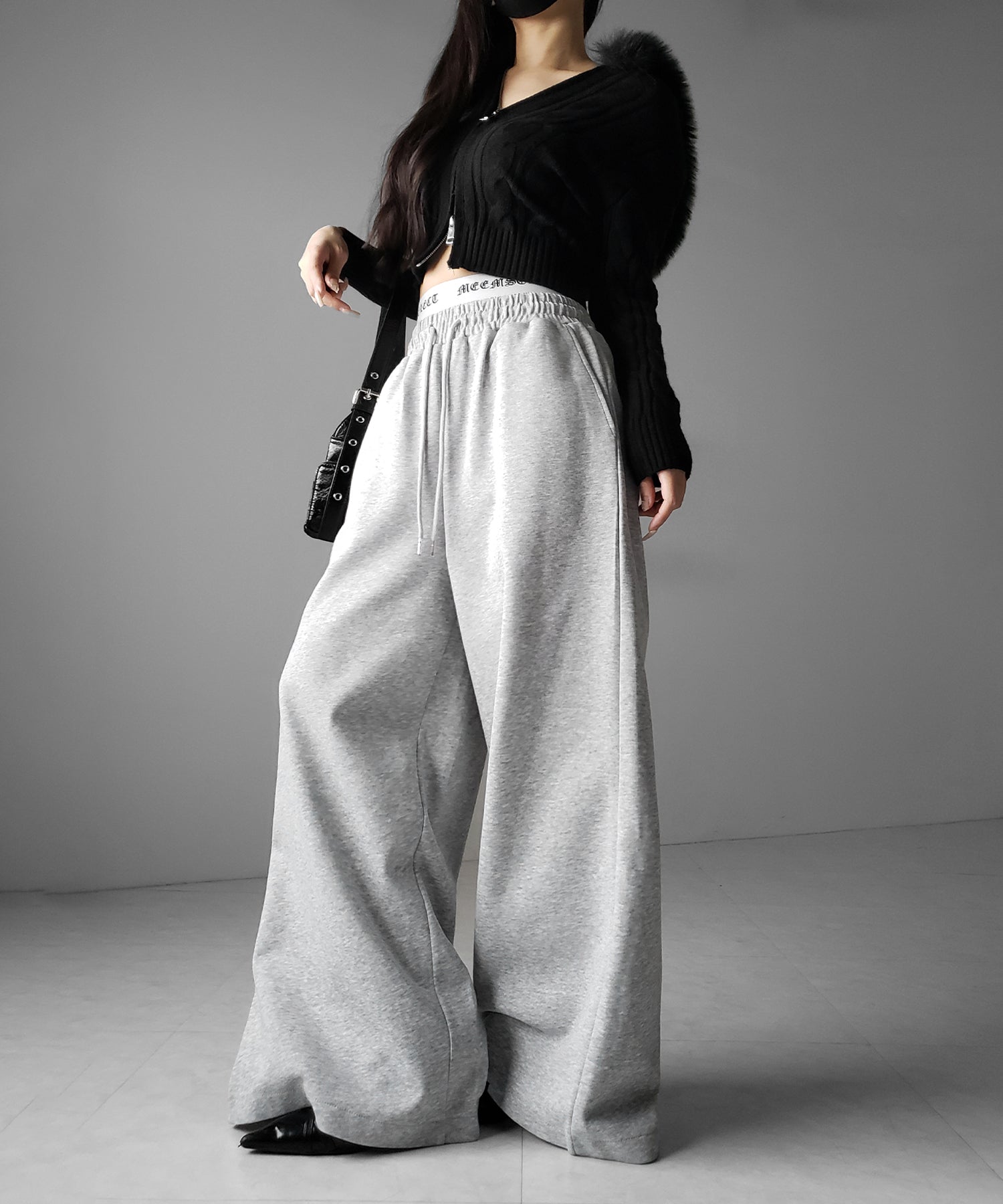 ウエストグランジロゴスウェットワイドパンツ ／ waist grunge logo sweat wide pants