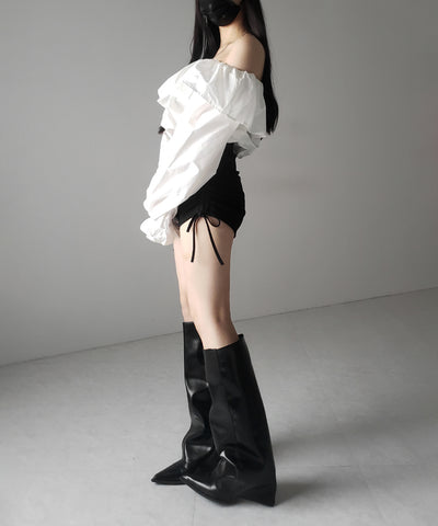 【 ２color 】オフショルダーフリルショートブラウス ／off shoulder frill short blouse