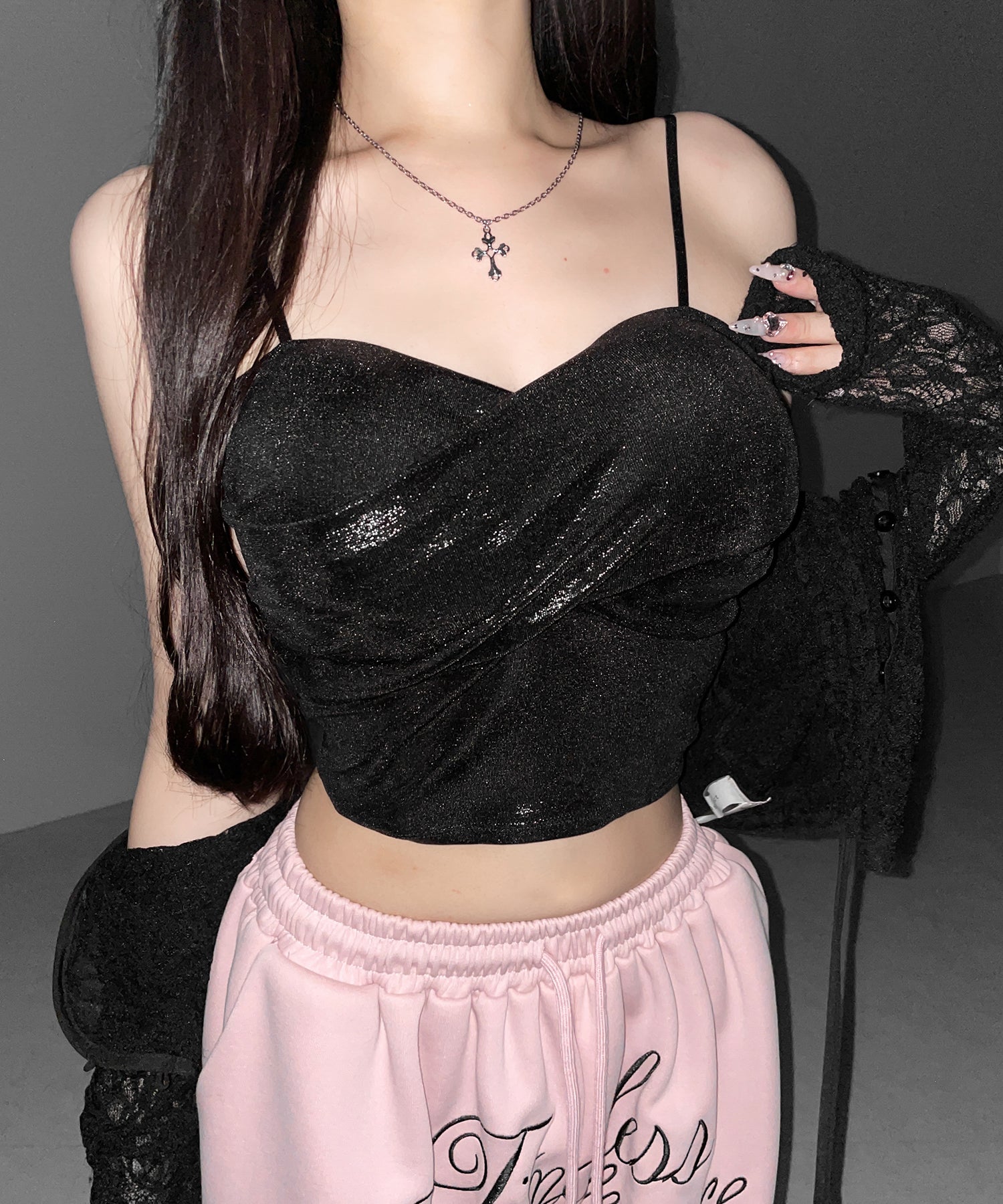 メタリックドレープビスチェキャミソール ／ metallic drape bustier camisole