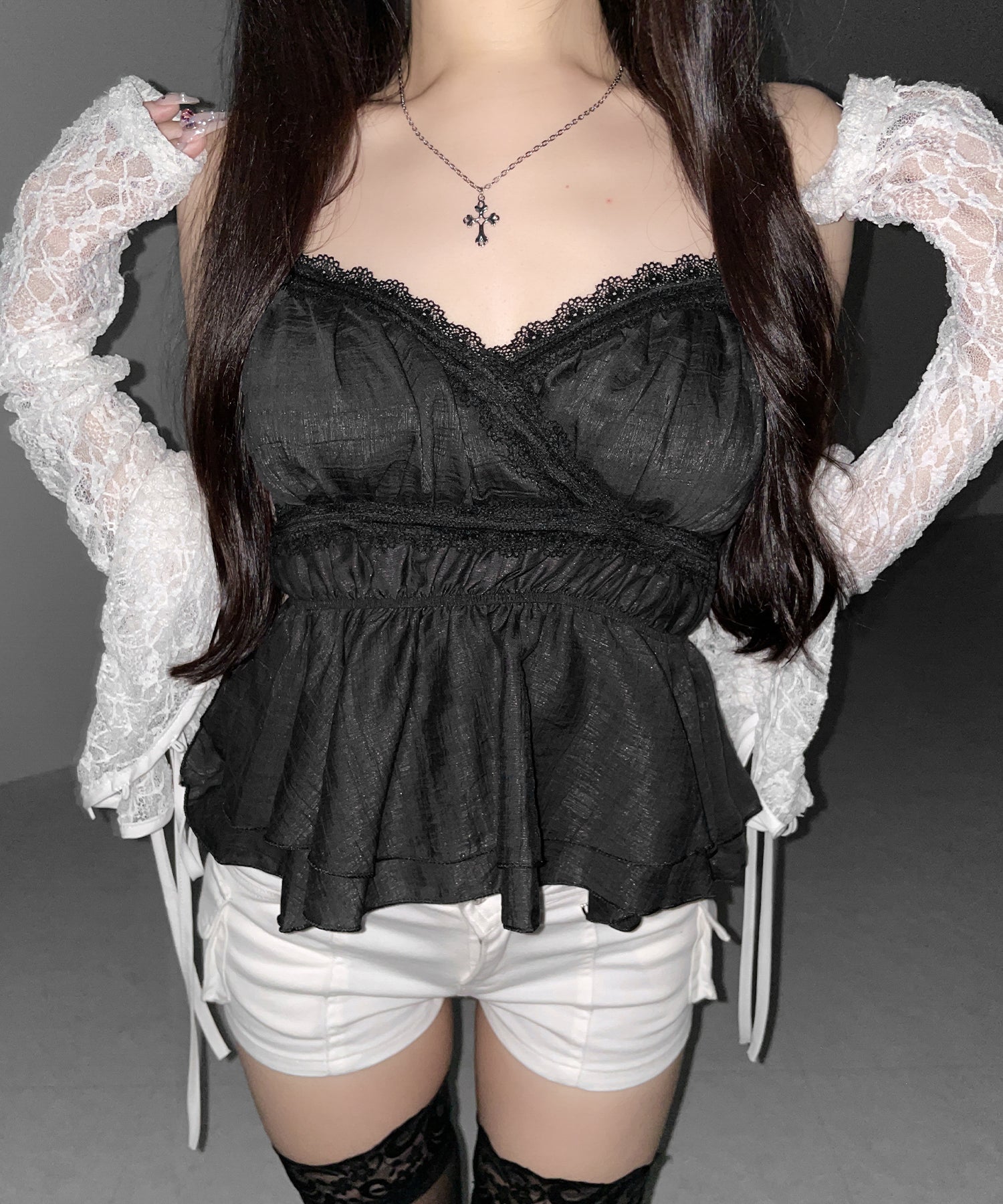 レースフリルペプラムキャミソール ／ lace frill peplum camisole