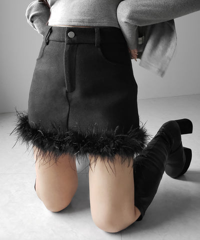 【 インナーパンツ裏地付 】ファードッキングウールライクレディミニスカート ／ fur docking woollike lady mini skirt