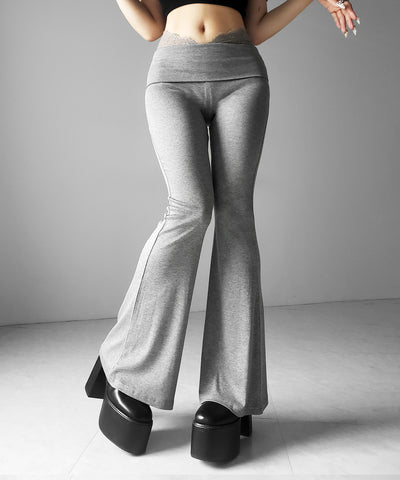 ウエストレーススリムドレープカットソーフレアパンツ ／ waist lace slim drape cutsew flare pants