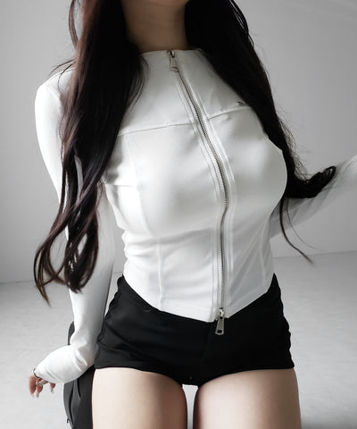 ダブルジップバイカースリムトップス ／ double zip biker slim tops