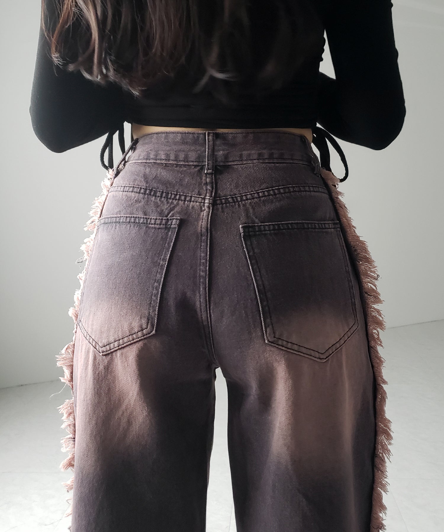 【 ３SIZE 】ヴィンテージピンクウォッシュダメージワイドデニム ／ vintage pink wash damage wide denim