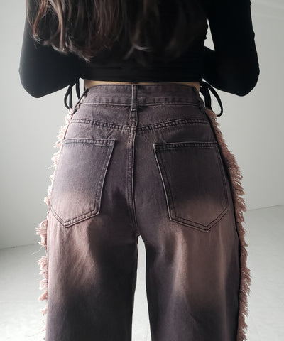 【 ３SIZE 】ヴィンテージピンクウォッシュダメージワイドデニム ／ vintage pink wash damage wide denim