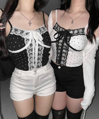 レースドッキングドットリボンキャミソール ／ lace dockimg dot ribbon camisole