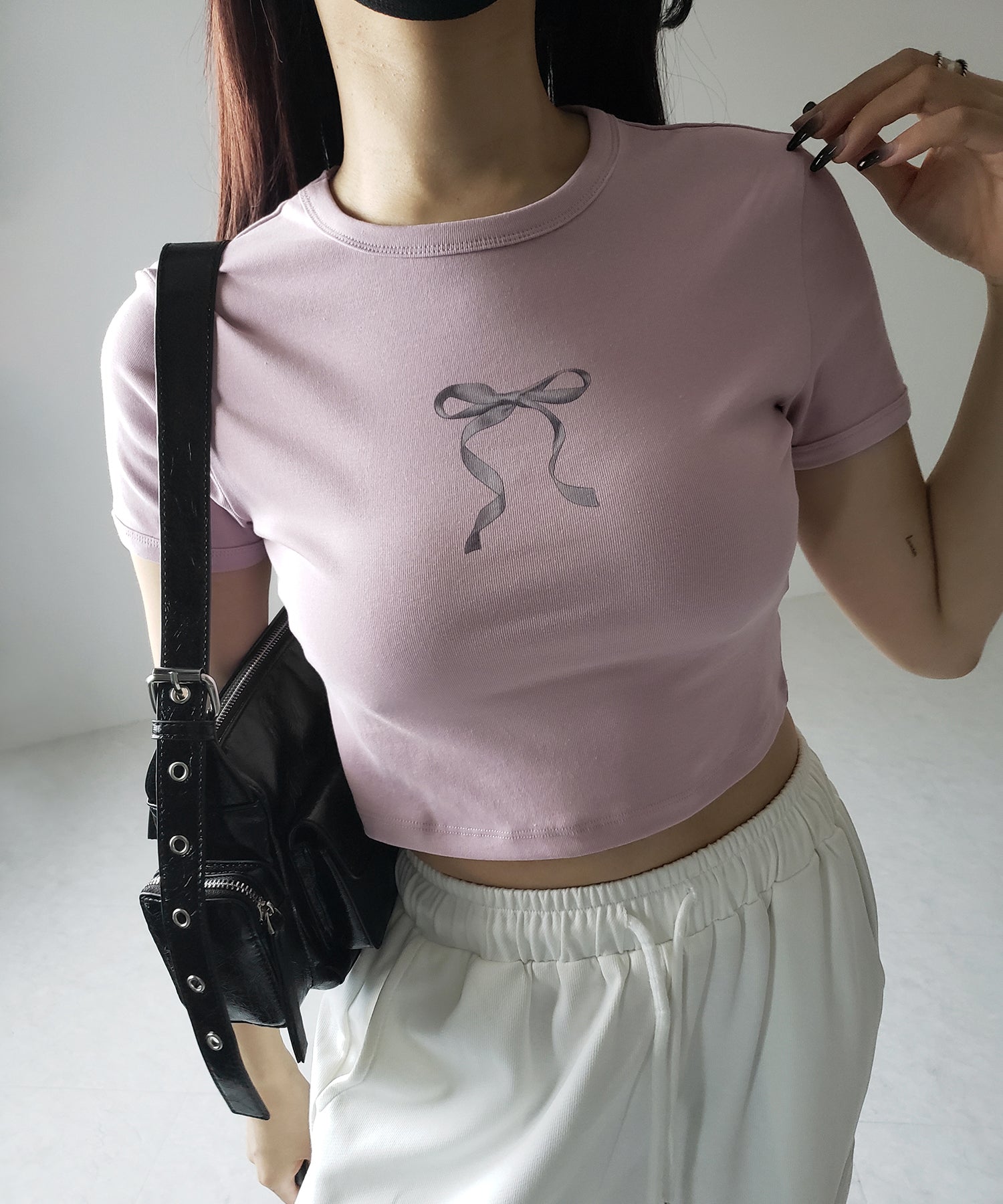 【 ４color 】ミニリボンショートちびＴシャツ ／mini ribbon short chibi Tee