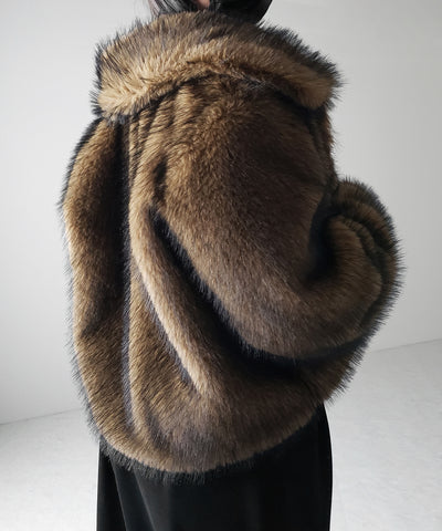 スタンドカラーミックスファーショートコート ／ stand-collar mix fur short coat