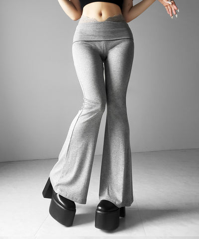 ウエストレーススリムドレープカットソーフレアパンツ ／ waist lace slim drape cutsew flare pants