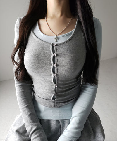【 ２color 】ブロッキングセットレイヤードトップス ／ blocking set layered tops