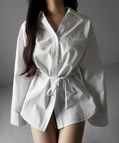 ストラップリボンレディフレアシャツ ／ strap ribbon lady flare shirts
