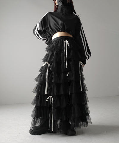 【 ４color 】ストラップリボンバレエコアチュールスカート ／strap ribbon ballet core tulle skirt