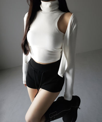 【 裏微起毛 ／ 2点セット 】ハイネックノースリーブトップス ＋ ショートカーディガン SET ／ high neck nosleeve tops + short cardigan SET