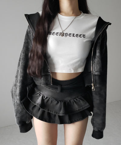 【 ２color 】ベルテッドフリルヴィンテージデニムミニスカパン ／ Belted frill vintage denim mini skirt pants