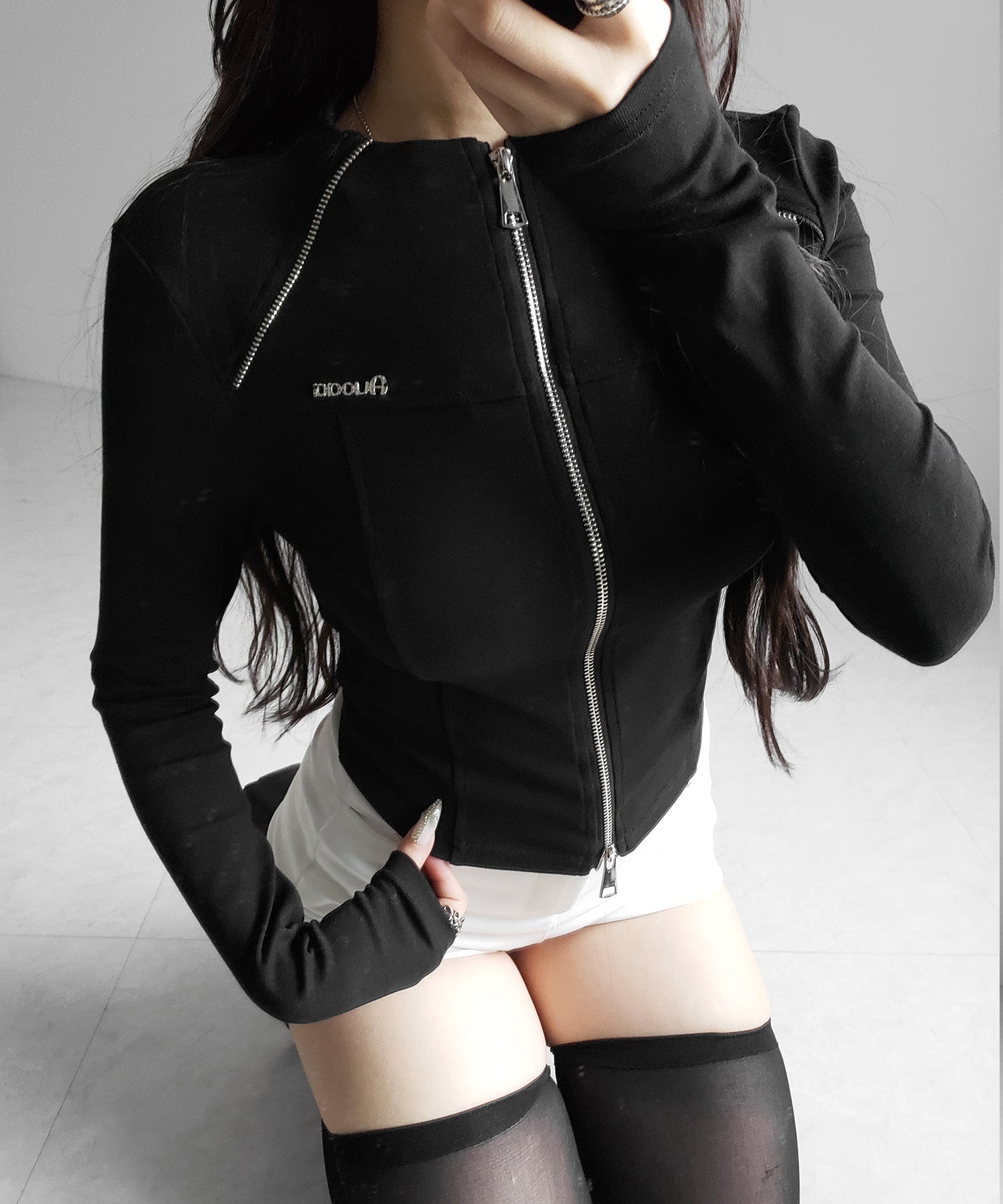ダブルジップバイカースリムトップス ／ double zip biker slim tops