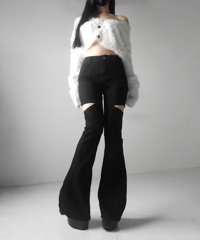 カットアウトヴィンテージストレッチフレアデニム ／ cutout vintage stretch flare denim