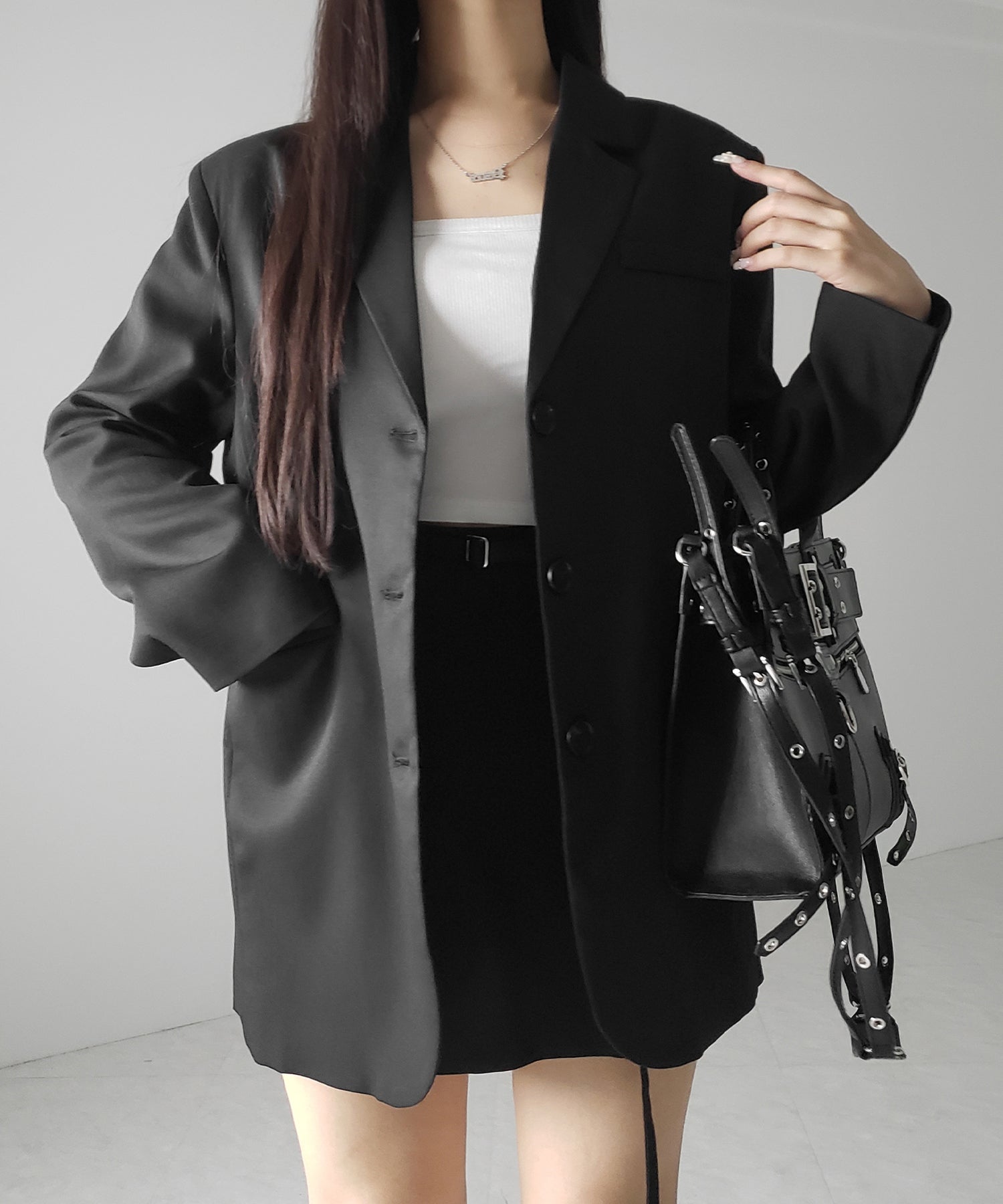【 セットアップ 】オーバーサイズテーラードジャケット ＆ ハイウエストミニスカパン SET ／ oversize tailored jacket & high waist mini skirt pants SET