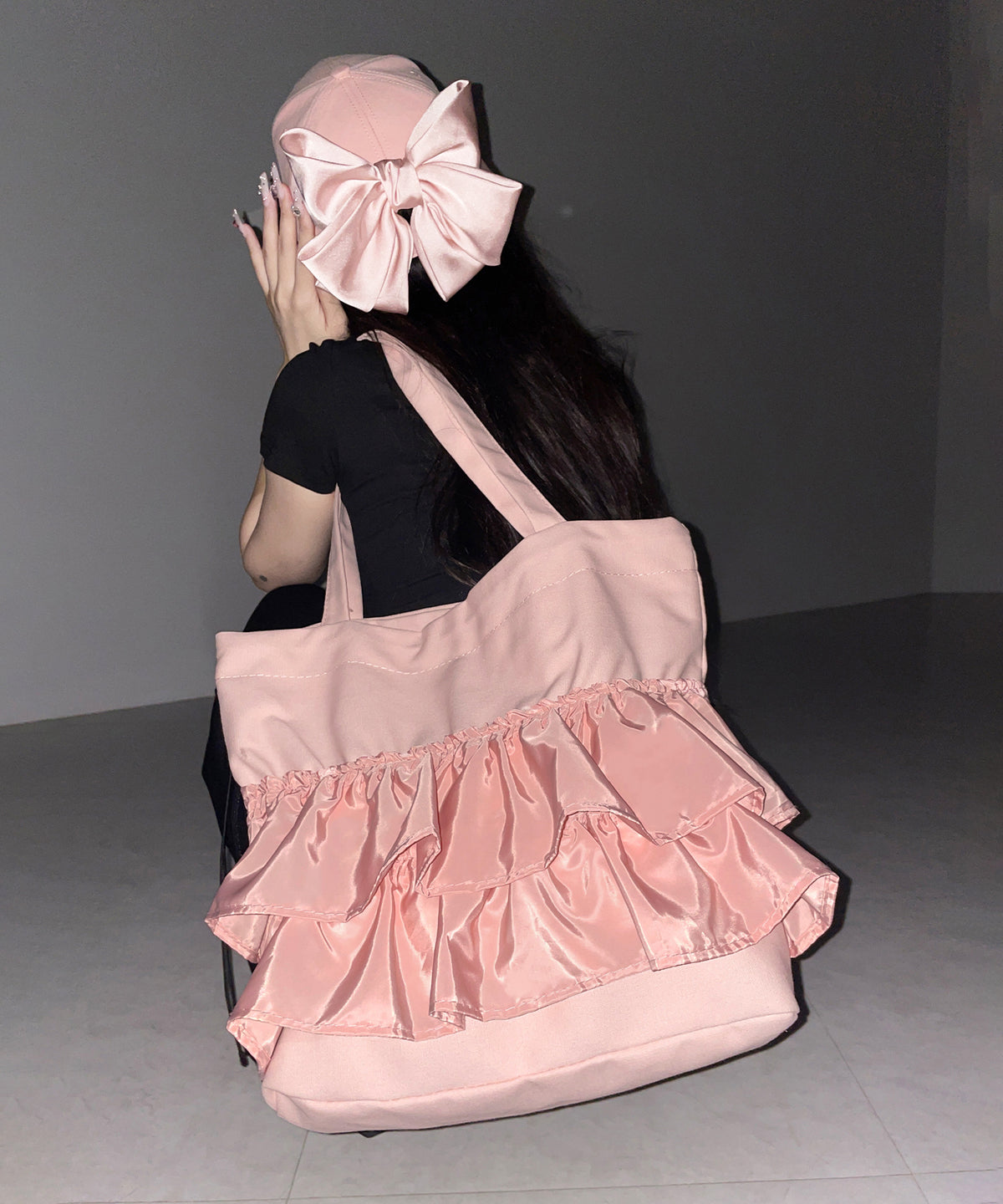 ティアードフリルBIGキャンバストートバッグ ／ tiered frill big canvas tote bag