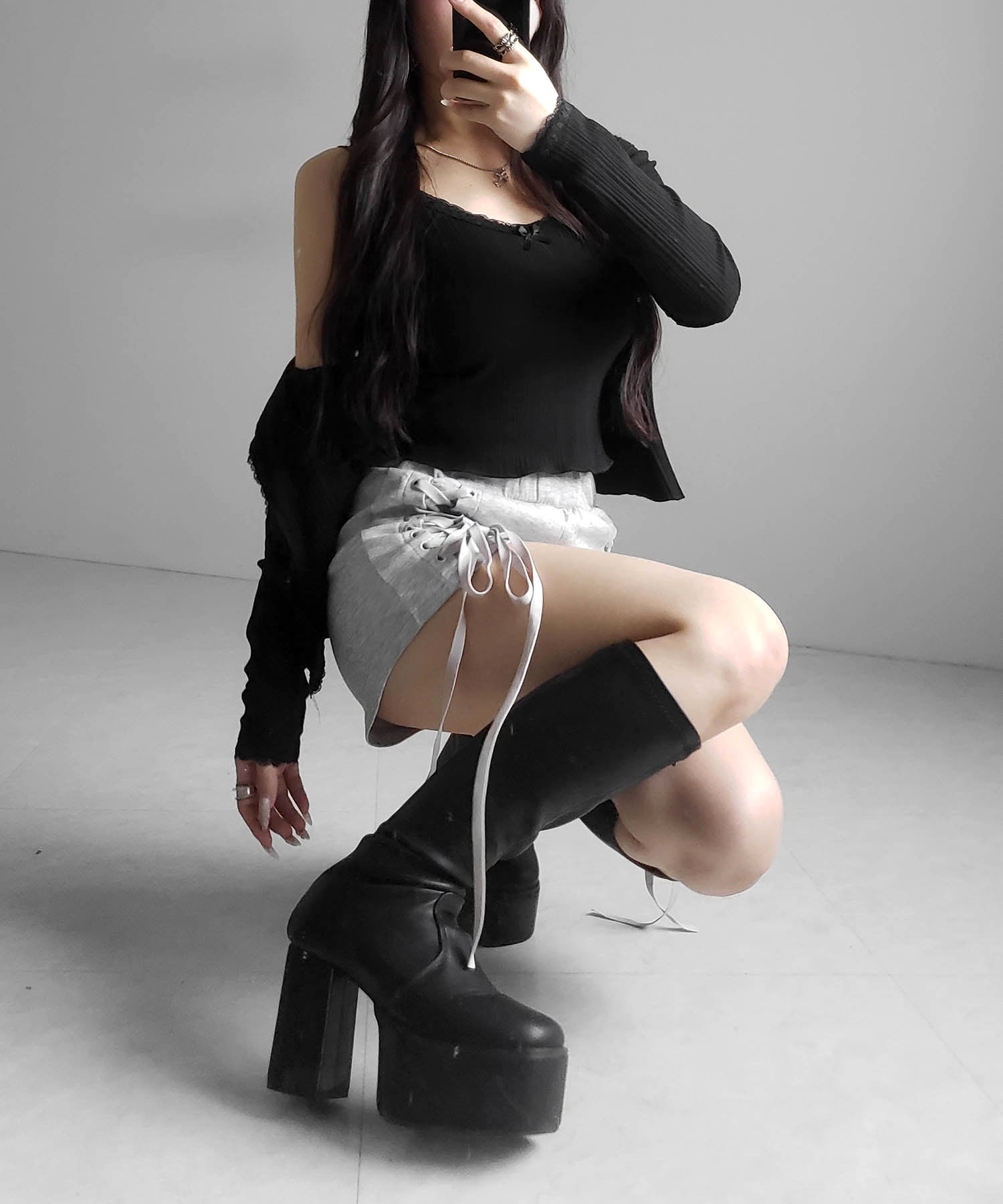 【 ２点セット 】フロントリボンレース切替リブキャミソール ＋ カーディガンセット ／front ribbon lace lib camisole + cardigan SET