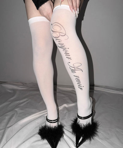 【 選べる３柄アソート 】レタリングロゴシアーニーハイソックス ／ lettering logo sheer knee high socks