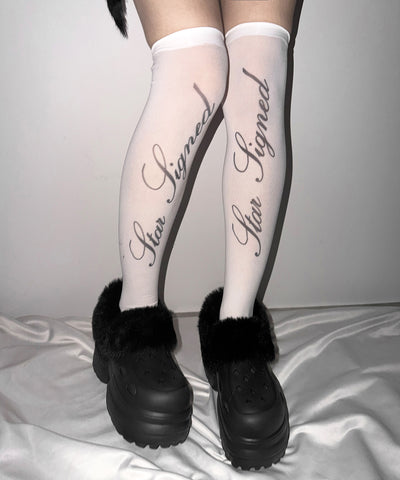 【 選べる３柄アソート 】レタリングロゴシアーニーハイソックス ／ lettering logo sheer knee high socks