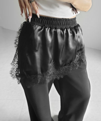レースドッキングレイヤードスウェットワイドパンツ ／ lace docking layered sweat wide pants