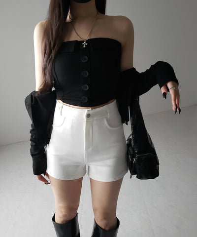 【 ２color ／４size 】ハイウエストタイトスパンショートパンツ ／ high waist tight span short pants