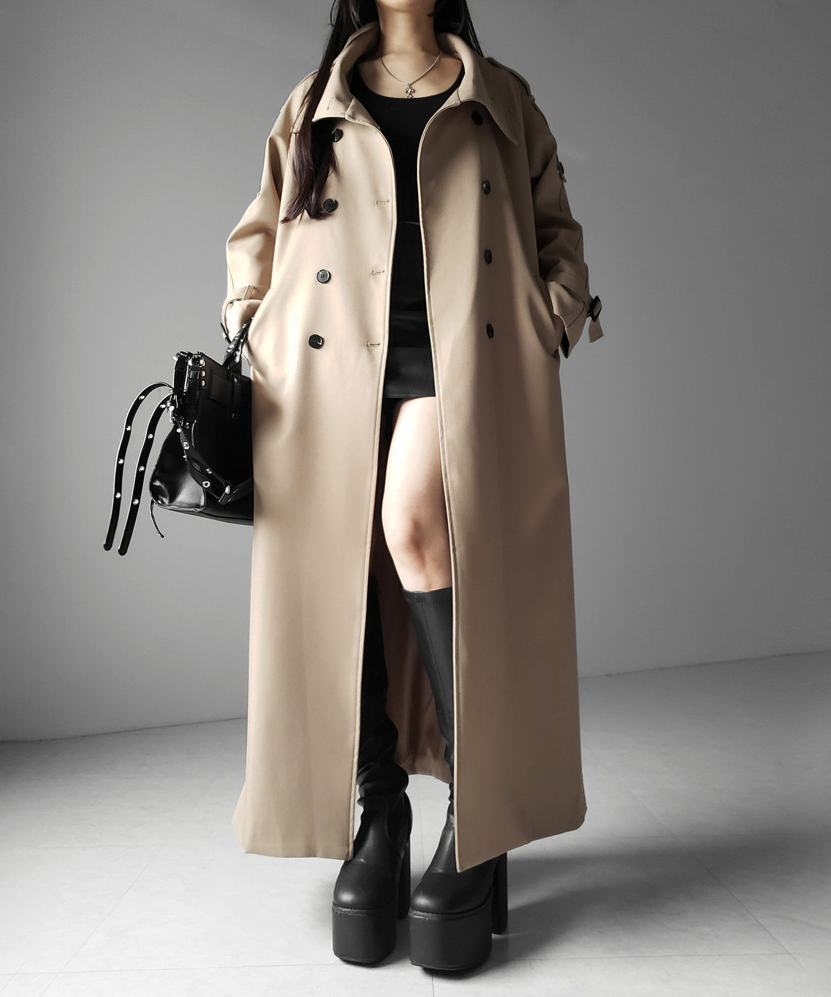 ２WAYスタンドカラーオーバーロングトレンチコート ／ 2WAY stand collar over long trench coat