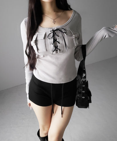 ヴィンテージレースアップアウトポケットスクエアリブロンT ／ vintage laceup outpocket square lib long slleve T-shirts