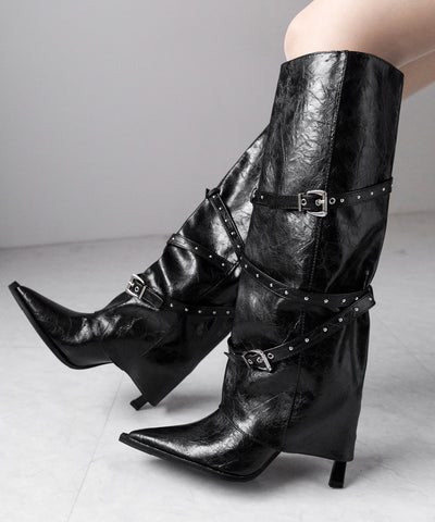 ヴィンテージレザーベルテッドロングカバーブーツ ／vintage leather belted long cover boots