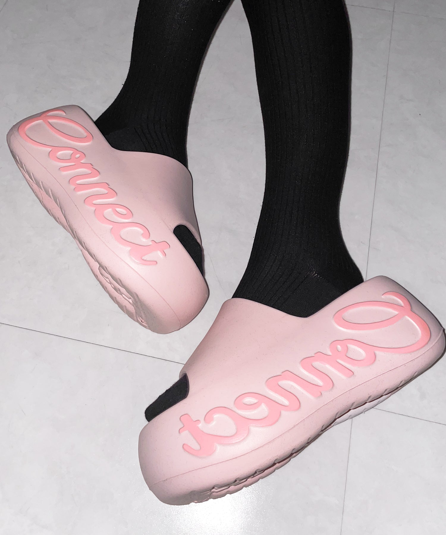 レタリングロゴ厚底スライドサンダル ／ lettering logo platform slide sandals