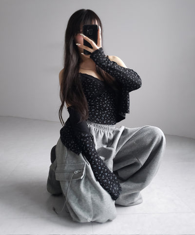 【 ２点セット 】小花柄レースキャミソール ＋ カーディガン SET ／ （ 2piece SET ）Floral lace camisole + cardigan SET
