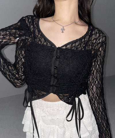 ダブルシャーリングショートレースカーディガン ／ double shirring short lace cardigan