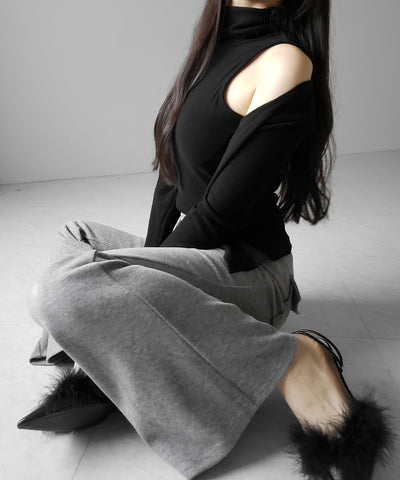 【 裏微起毛 ／ 2点セット 】ハイネックノースリーブトップス ＋ ショートカーディガン SET ／ high neck nosleeve tops + short cardigan SET